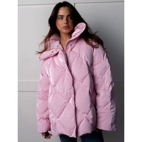 Quilted Puffer Jacket Turndown Collar Oversized Zipper Casual Winter Outerwear For Women 2025 - milanoo.com - Modalova