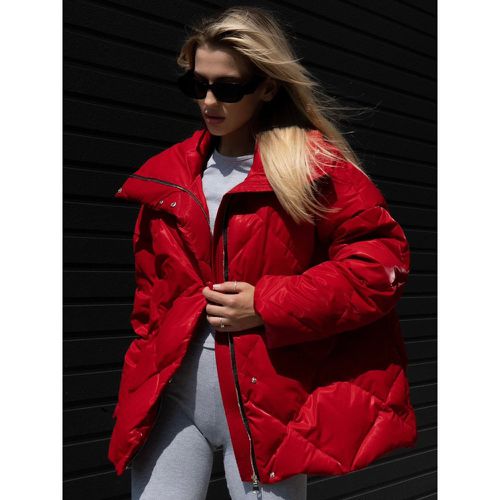 Pink Quilted Puffer Jacket Turndown Collar Oversized Zipper Casual Winter Outerwear For Women 2025 - milanoo.com - Modalova