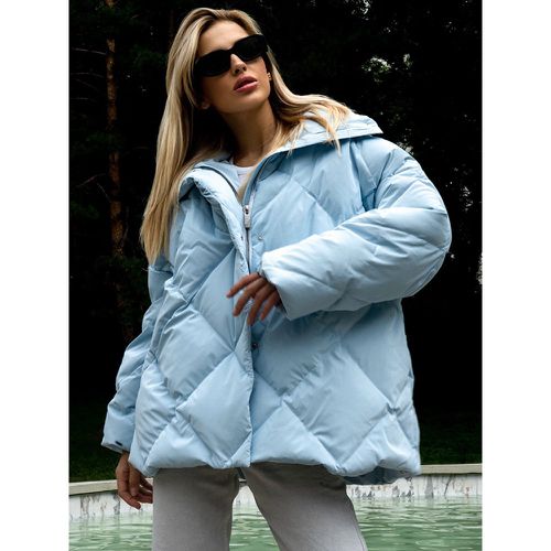 Pink Quilted Puffer Jacket Turndown Collar Oversized Zipper Casual Winter Outerwear For Women 2025 - milanoo.com - Modalova