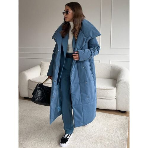 Winter Coats Ecru White Oversized Long Sash Turndown Collar Front Button Long Sleeves Casual Winter Coat Outerwear - milanoo.com - Modalova