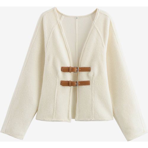 White Jacket For Women Drop Shoulder V-Neck Buckle Details Spring Casual Outerwear 2025 - milanoo.com - Modalova