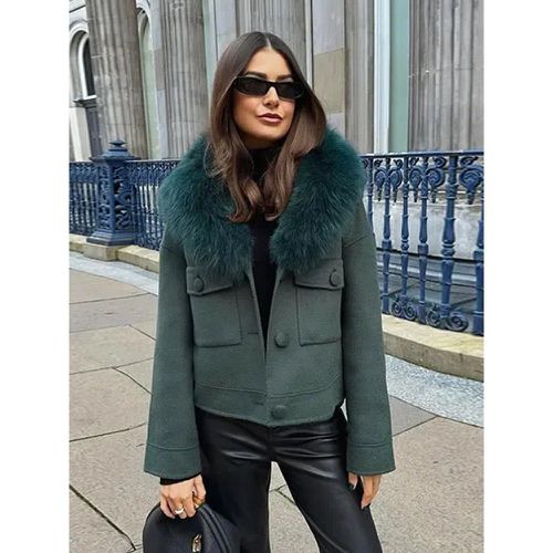 Short Jacket With Eco-friendly Fox Fur Collar Oversized Spring Chic Outerwear For Women 2025 - milanoo.com - Modalova