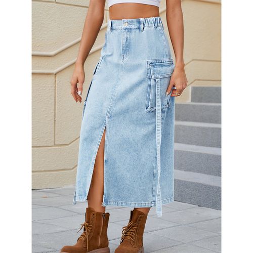 Blue Denim Skirts Natural Waist Chic Slit Design Spring Mid-length Bottoms For Women 2025 - milanoo.com - Modalova