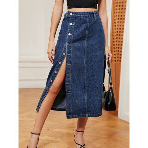 Denim Skirt With High-slit Natural Waist Chic Spring Mid-calf Length Skirt For Women 2025 - milanoo.com - Modalova