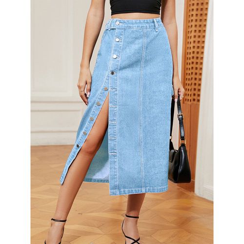 Denim Skirt With High-slit Natural Waist Chic Spring Mid-calf Length Blue Skirt For Women 2025 - milanoo.com - Modalova