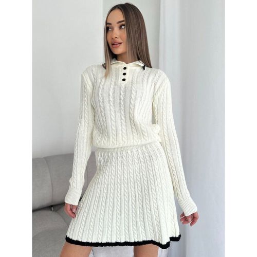 Knitted Two-Piece Set Polo Collar Sweater and Skirt Color Block Casual Spring Outfits For Women 2025 - milanoo.com - Modalova