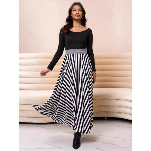 Maxi Dresses Jewel Neck Long Sleeves Elegant Stripes Long Dress For Women 2025 - milanoo.com - Modalova