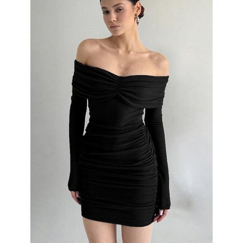 Bodycon Dresses Off-shoulder Long Sleeve Pleated Sexy Slim Fit Mini Dress For Women 2025 - milanoo.com - Modalova