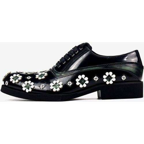 Man's Dress Shoes Stylish Round Toe Flowers Cowhide - milanoo.com - Modalova