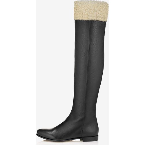 Flat Over The Knee Boots Shearling Detail Brown Women's Thigh High Boots - milanoo.com - Modalova