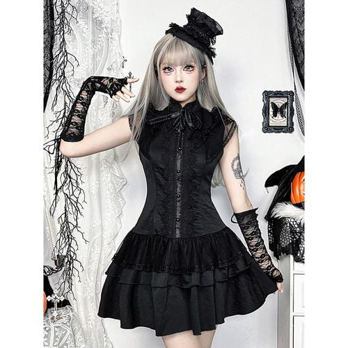 Women's Gothic Clothing Bows Ruffles Lace Gothic Polyester Tunic Retro Costumes - milanoo.com - Modalova