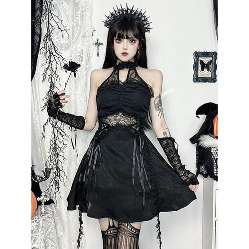 Women's Gothic Clothing Lace Up Lace Gothic Polyester Tunic Retro Costumes - milanoo.com - Modalova