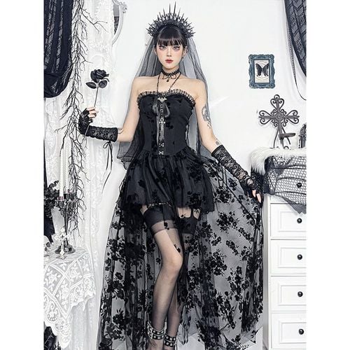 Women's Gothic Clothing Pleated Bows Ruffles Gothic Polyester Tunic Retro Costumes - milanoo.com - Modalova