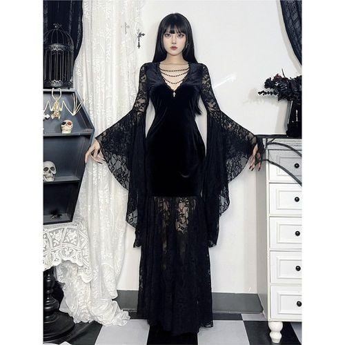 Women's Gothic Clothing Chains Lace Gothic Velour Tunic Retro Costumes - milanoo.com - Modalova