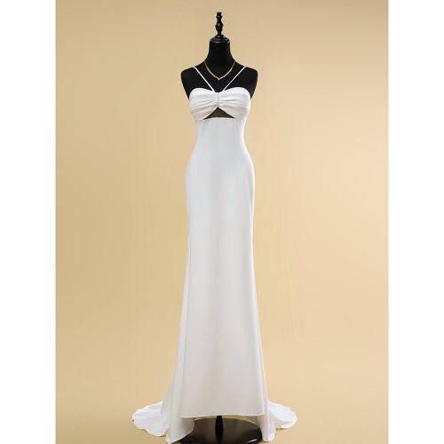 Wedding Dress Designed Neckline Sleeveless Natural Waist Pleated With Train Bridal Mermaid Dress - milanoo.com - Modalova