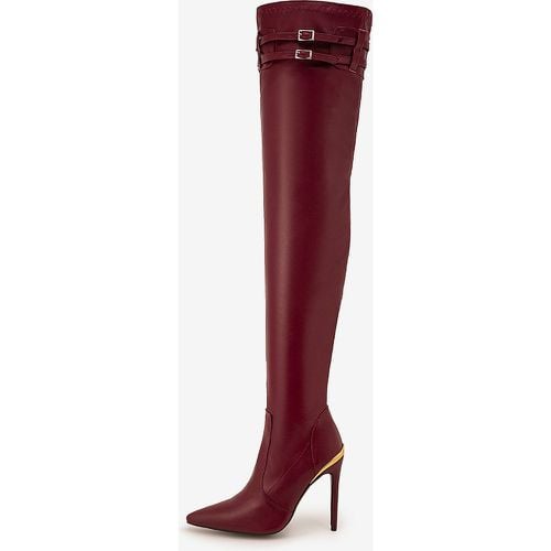 Over The Knee Boots Pointed Toe Buckle Detail Stiletto Heel Sexy Thigh High Boots - milanoo.com - Modalova