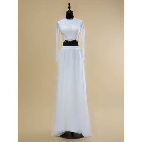 Two-piece Wedding Dress Chiffon Cut Out Jewel Neck Two-piece With Train Wedding Dress Functional Buttons Long Sleeves Long 20cm Ivory - milanoo.com - Modalova