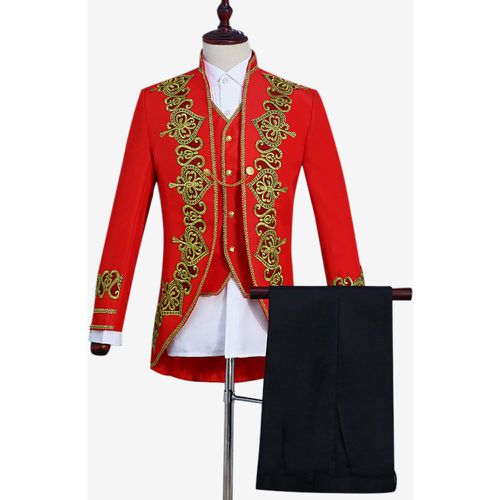 Black Vintage Set Retro Applique Buttons Hearts Pattern Long Sleeves Polyester Overcoat Retro Costumes For Man - milanoo.com - Modalova