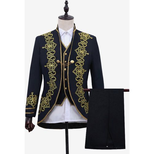 Vintage Set Retro Applique Buttons Hearts Pattern Long Sleeves Polyester Overcoat Retro Costumes For Man - milanoo.com - Modalova