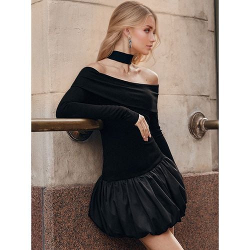 Mini Dress Off-shoulder Long Sleeves Birthday Party Bubble Hem Dress For Women 2025 - milanoo.com - Modalova