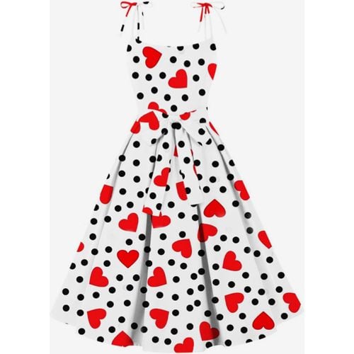 Vintage Dress With Heart Pattern A-line 1950s Audrey Hepburn Style Polka Dot Valentine's Day Strap Dress For Women 2025 - milanoo.com - Modalova