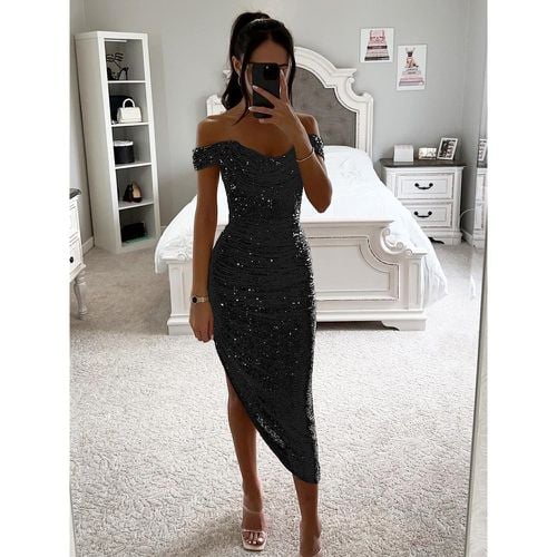 Sequin Party Dress With Asymmetrical Hem Off-Shoulder Ruched Midi Dress For Women 2025 - milanoo.com - Modalova