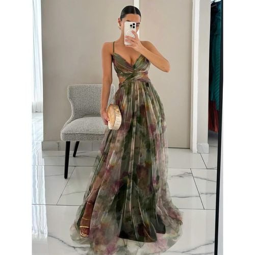 Floral Printed Maxi Strap Dress Cut Out Cross Waist Floor-Length Elegant Long Party Gown For Women 2025 - milanoo.com - Modalova