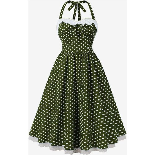 Vintage Dress With Halter Neck 1950s Audrey Hepburn Style Polka Dot Lace Trim A-line Midi Swing Dress For Women 2025 - milanoo.com - Modalova