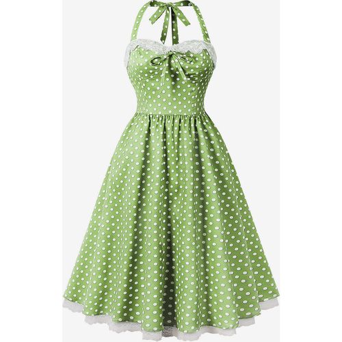 Vintage Dress With Halter Neck 1950s Audrey Hepburn Style Polka Dot Lace Trim A-line Midi Swing Dress For Women 2025 - milanoo.com - Modalova