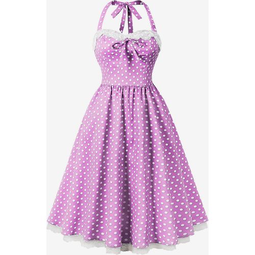 Vintage Dress With Halter Neck 1950s Audrey Hepburn Style Polka Dot Lace Trim A-line Midi Swing Dress For Women 2025 - milanoo.com - Modalova