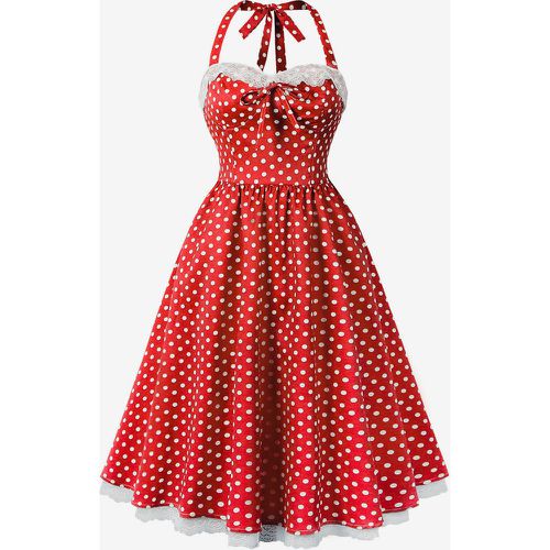 Vintage Dress With Halter Neck 1950s Audrey Hepburn Style Polka Dot Lace Trim A-line Midi Swing Dress For Women 2025 - milanoo.com - Modalova