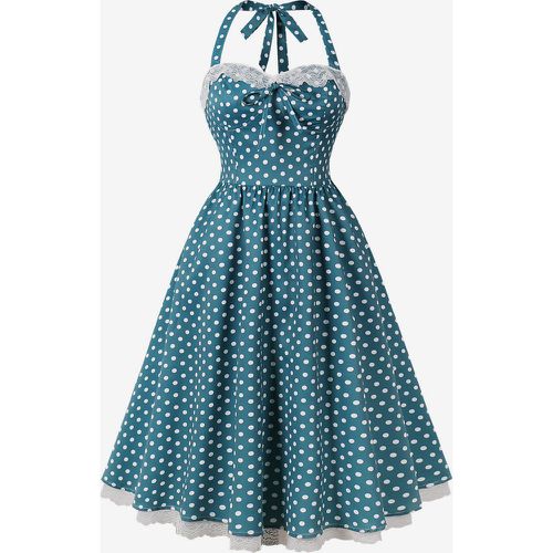 Vintage Dress With Halter Neck 1950s Audrey Hepburn Style Polka Dot Lace Trim A-line Midi Swing Dress For Women 2025 - milanoo.com - Modalova