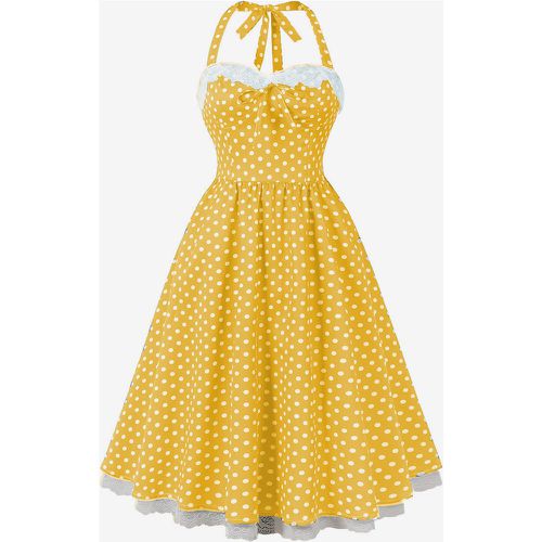 Vintage Dress With Halter Neck 1950s Audrey Hepburn Style Polka Dot Lace Trim A-line Midi Swing Dress For Women 2025 - milanoo.com - Modalova