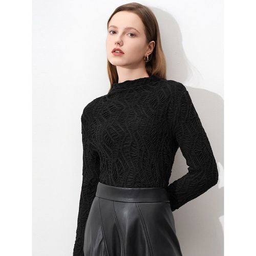 Long Sleeves T-shirt Pleated Textured Fitted Half Turtleneck Base Layer Tops For Women 2025 - milanoo.com - Modalova