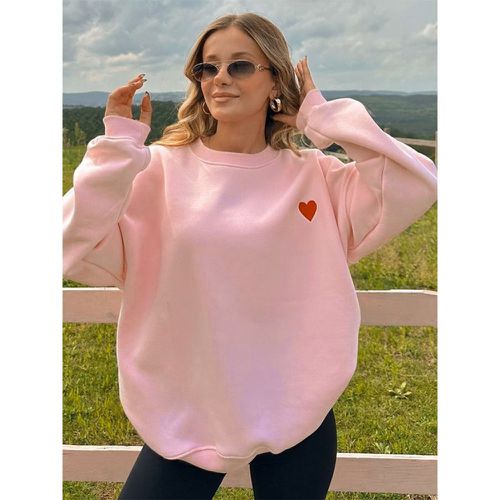 Oversized Sweatshirt With Cute Heart Detail Long Sleeve Jewel Neckline Spring Tops For Women 2025 - milanoo.com - Modalova