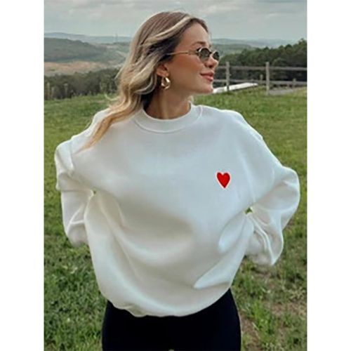 Oversized Sweatshirt With Cute Heart Detail Long Sleeve Jewel Neckline Spring Tops For Women 2025 - milanoo.com - Modalova