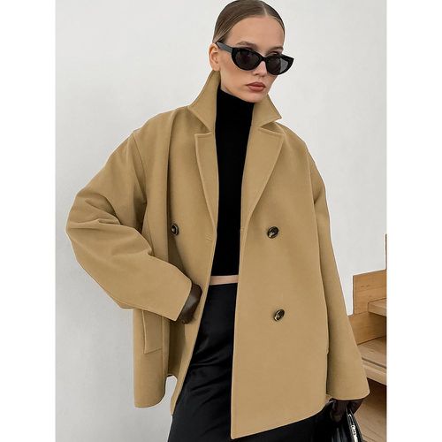 Double-breasted Jacket For Women Old Money Style Classic Lapel Dropped Shoulder Slant Pocket Oversized Short Coat 2025 - milanoo.com - Modalova