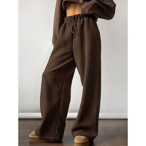 Cozy Sherpa Fleece Pants With Drawstring Casual Spring Wide Leg Trousers For Women 2025 - milanoo.com - Modalova