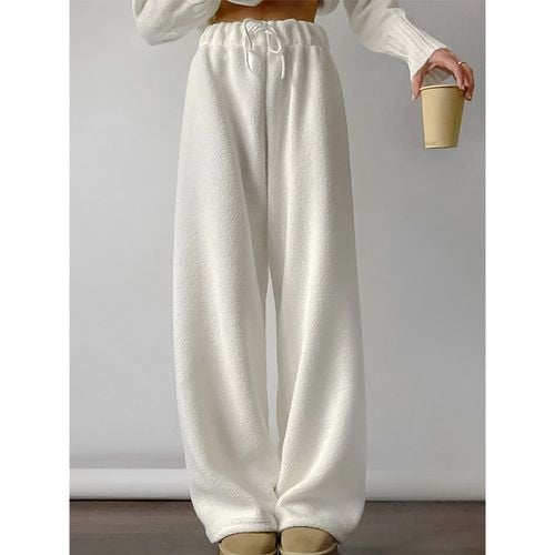 Cozy Sherpa Fleece Pants With Drawstring Casual Spring Wide Leg Trousers For Women 2025 - milanoo.com - Modalova