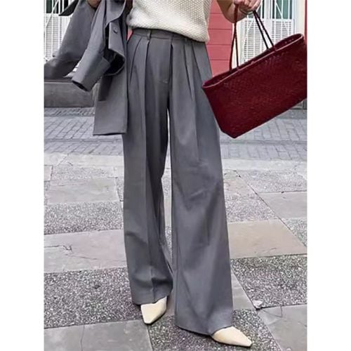 Straight Leg Trousers Raised Waist Pleated Spring Casual Wide Leg Pants For Women 2025 - milanoo.com - Modalova