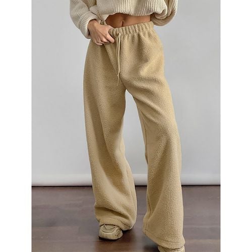 Cozy Sherpa Fleece Pants With Drawstring Casual Spring Wide Leg Trousers For Women 2025 - milanoo.com - Modalova