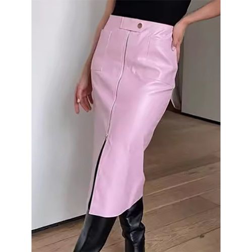 Faux Leather Skirt With Pockets Raised Waist Spring Casual Slit Midi Skirt For Women 2025 - milanoo.com - Modalova