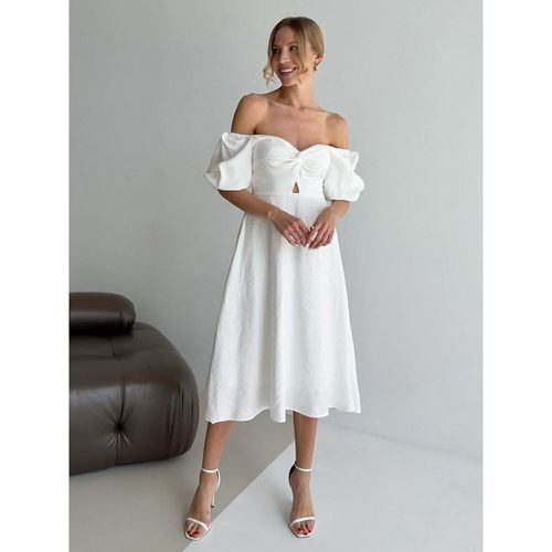 Summer Dress With Cutout Waist Off-shoulder Short Puff Sleeve Elegant A-line Midi Dress For Women 2025 - milanoo.com - Modalova