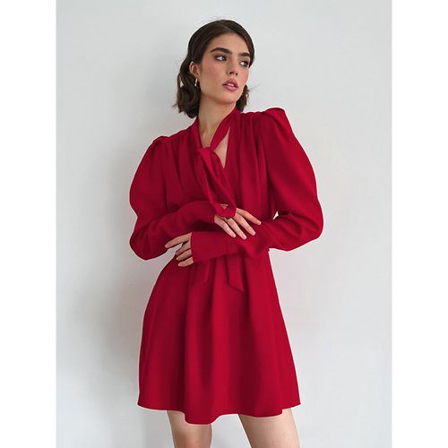 Skater Dresses With Bow Tie V-Neck Puff Long Sleeves Belted Elegant Spring A-line Mini Dresses For Women 2025 - milanoo.com - Modalova