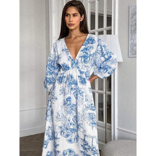 Floral Print Dress Deep V-Neck Cotton Long Sleeve Backless Bohemian Summer Long Dress For Women 2025 - milanoo.com - Modalova