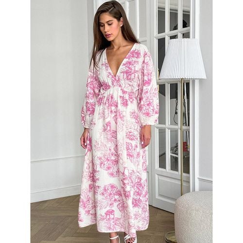 Floral Print Dress Deep V-Neck Cotton Long Sleeve Backless Bohemian Summer Long Dress For Women 2025 - milanoo.com - Modalova