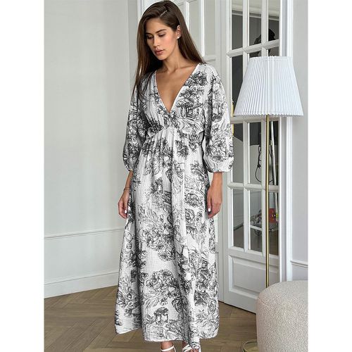 Floral Print Dress Deep V-Neck Cotton Long Sleeve Backless Bohemian Summer Long Dress For Women 2025 - milanoo.com - Modalova