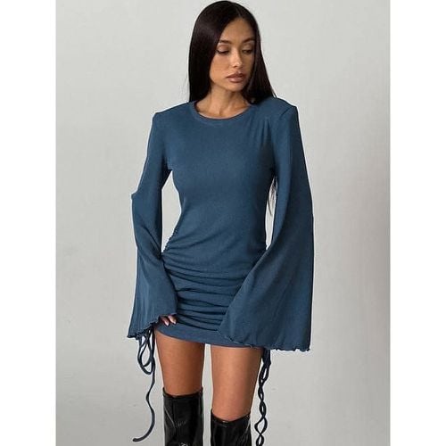 Ruched Bodycon Dress With Bell Long Sleeve Jewel Neck Solid Color Slim Fit Spring Mini Dress For Women 2025 - milanoo.com - Modalova