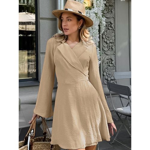 Belted Wrap Dress with Wide Long Sleeves Lapel Belted Spring Casual Mini Skater Dress For Women 2025 - milanoo.com - Modalova