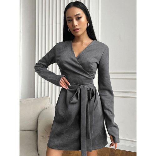 Belted Wrap Dress V-neck Long Sleeve Spring Casual Mini Skater Dress For Women 2025 - milanoo.com - Modalova